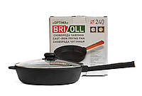 Сковорода чугунная Brizoll Optimа 240 х 60 мм с крышкой деревянная ручка (O2460-P1-C)