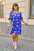 Женское синее короткое платье с принтом большие размеры