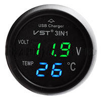 Часы автомобильные в прикуриватель VST 706-4 (зелёный блистр) Автомобильные часы термометр вольтметр