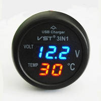 Часы автомобильные в прикуриватель VST 706-5 (синий блистр) Автомобильные часы термометр вольтметр