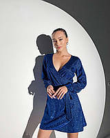 Вечернее блестящее синее платье мини из люрекса