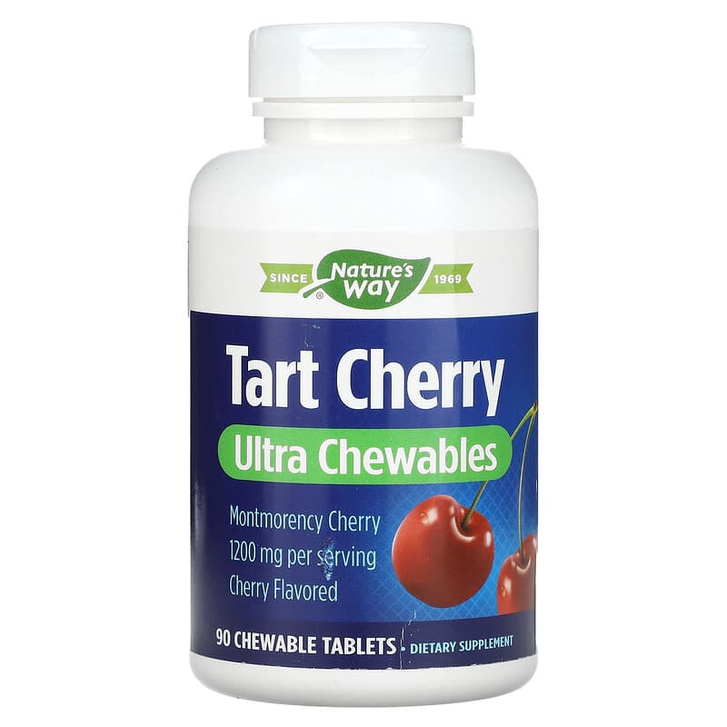 Концентрат терпкої вишні Nature's Way "Tart Cherry" зі смаком вишні, 1200 мг (90 жувальних таблеток), фото 1