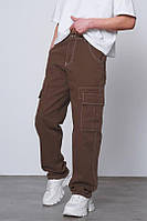 Мужские коричневые джинсы карго из плотной ткани с карманами, Турция