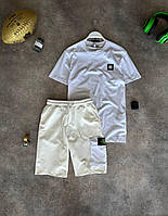 Мужской летний костюм Stone Island футболка+ шорты (белый) красивая одежда для парня МоBS3