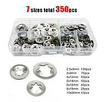 Стопорні Шайби M2.5,M3,M4,M5,M6,M8,M10 Осьові Набір 350 шт Нержавіюча сталь Spec (SP-0686350)