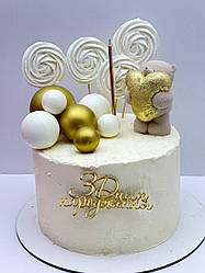 Набір цукровий ведмедик на торт, прикраси для тортів, солодкі фігурки на торт "Ведмедик з великим серцем" Мікс