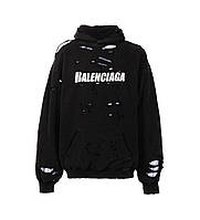 Худи Balenciaga Ripped Oversize Logo Black Hoodie.