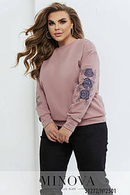 Трендовий привабливий светр пудрового кольору тринитка х.б, великих розмірів від 46 до 68