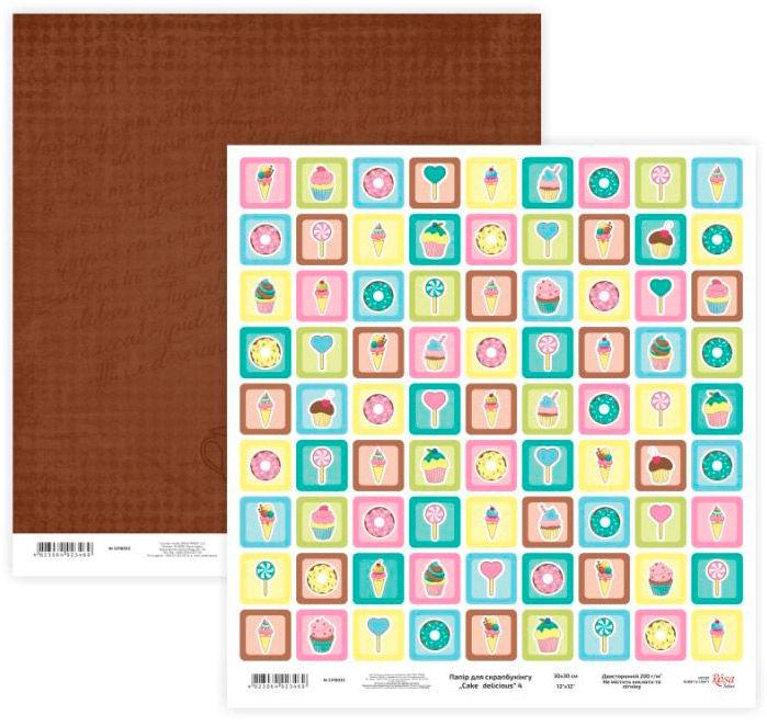 Папір для скрапбукінга ROSA Talent 30*30см Cake delicious 4 двосторонній 200 г/м 5316022
