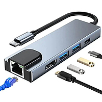 USB Type-C Hub Хаб 5 в 1 (USB x2, HDMI, LAN, Type-C)