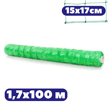 Шпалерна сітка Польща 15x17см 1,7x100 м для огірків зелена для вирощування квітів УФ-стабілізована Bradas