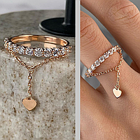 Серебряное женское позолоченное кольцо с подвеской Сердечко размер 17.5