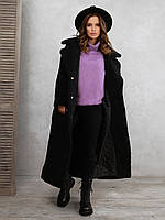 Чорне видовжене вовняне пальто, розмір XL