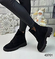 Жіночі черевики натуральна замша 36-41 зима на шнурівці тракторна підошва