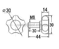 10 шт Ручка зажимная с болтом (винтом) резьбой M8х30 D30 Код/Артикул 188 15-04