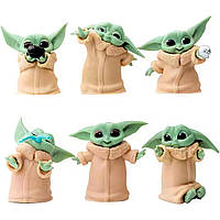 Набор фигурок Малыш Йода из саги "Звездные войны" - Star Wars, Baby Yoda, Mandalorian, 6 шт, 6 см