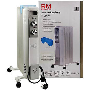 Масляний радіатор RM Electric, 7 секцій, 1500 Вт, 15 м2, 3 режими роботи, додатково зволожувач
