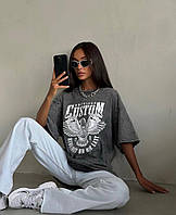Стильная модная футболка-топ варенка, рванка с потертостями «Орел» Ткань Тай-дай 42-48 Цвет Серый