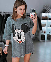Стильная модная футболка-топ варенка, рванка с потертостями «Маус» Ткань Тай-дай 42-48 Цвет Серый