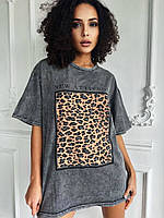 Стильная модная футболка-топ варенка, рванка с потертостями «Leo» Ткань Тай-дай 42-48 Цвет Серый