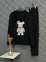Демісезонний спортивний костюм Bearbrick чорний худі + штани (двонитка)