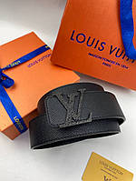 Ремень черный Louis Vuitton Taiga classic с черной пряжкой r141