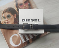 Женский узкий кожаный ремень Diesel black пряжка хром