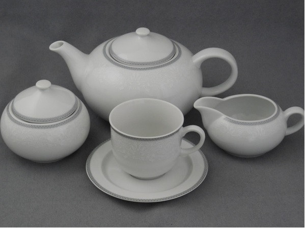 Чайний сервіз Thun Opal (Обводка сіра) на 6 персон 17 предметів 270 мл порцеляна (8034800), фото 1