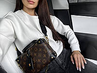 Качественная темно-коричневая женская сумка Louis Vuitton, кожаная сумка Луи Виттон с цепью среднего размера