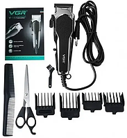 Проводная машинка для стрижки волос, с ножницами в комплекте VGR V 130, сменные насадки 4 шт (3, 6, 10, 12 мм)