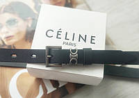 Женский узкий кожаный ремень Celine black