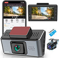 Двойная передняя и задняя камера 4K, встроенный Wi-Fi/GPS, SD-карта на 64 ГБ, автомобильный видеорегистратор 3
