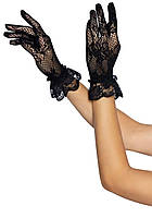 Мереживні класичні рукавички Leg Avenue Floral lace wristlength gloves Чорний