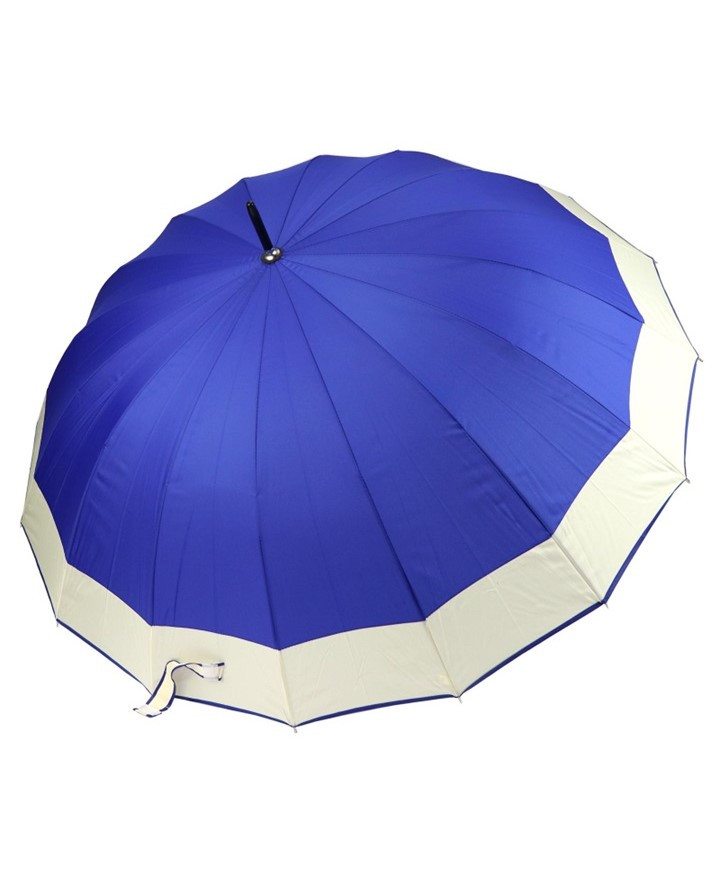 Парасолька-тростина жіноча Zilner ZIL-203 напівавтомат на 16 спиць з бежевою облямівкою Синій, фото 1