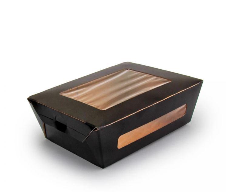 Ланчбокс Turkey чорний/крафт з 2 віконцями 600 мл 15х11,5 см h5 см паперовий (012305ч/50/400), фото 1