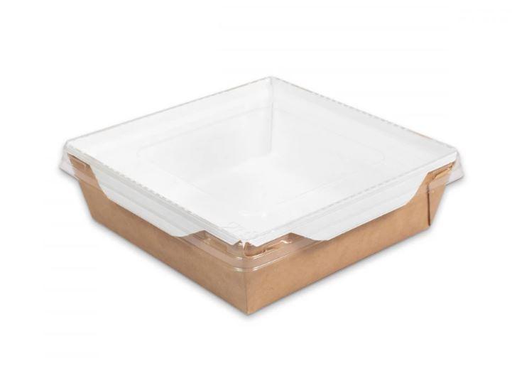 Контейнер для салатів і других страв Turkey крафт із плоскою pett кришкою 900 мл 15х15 см h5 см паперовий, фото 1