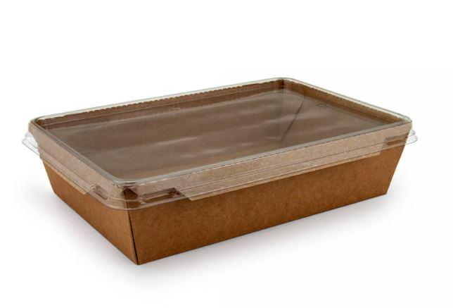 Контейнер для салатів і других страв Turkey крафт/крафт із плоскою paet кришкою 750 мл 15х10 см h4,5 см паперовий, фото 1