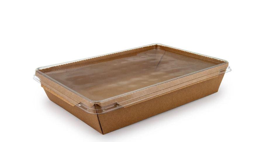 Контейнер для салатів і других страв Turkey крафт/крафт із плоскою pet кришкою 2,1 л 21,5х15 см h4,8 см паперовий, фото 1