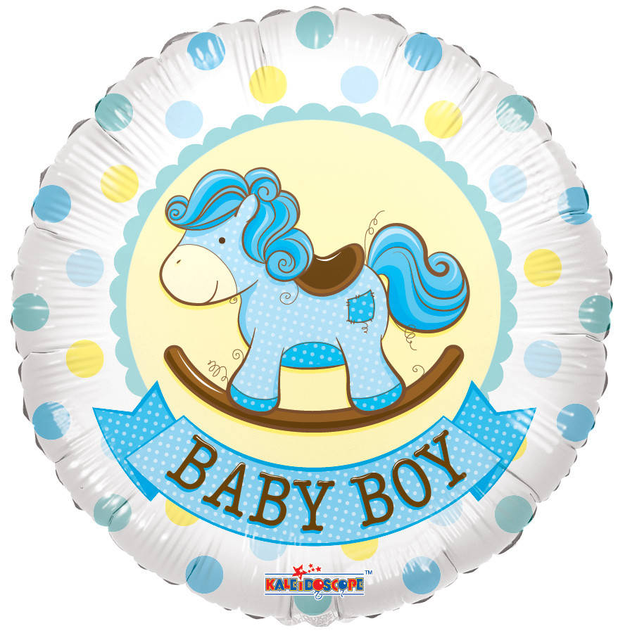 

К 18" Baby Boy Roking Horse Gellibean Balloon. Шар пленка на выписку Мальчик, Голубой
