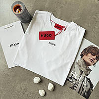 Мужская брендовая футболка Hugo Boss белая базовая повседневная футболка хуго босс