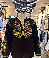 Женская шикарная блуза-вышиванка с золотыми колосками и длинным рукавом