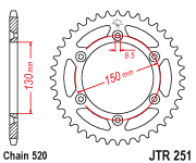Мотозірка задня JTR251.48 Yamaha WR250, Yamaha YZ125, Yamaha YZ450,Yamaha TT-R230,Yamaha YZ250, фото 1