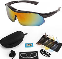 Солнцезащитные тактические очки Oakley 0090 black с поляризацией 5 линз One siz+ svitloochey