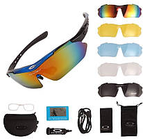 Сонцезахисні тактичні окуляри  з поляризацією Oakley 0090 blue 5 лінз One siz+ svitloochey