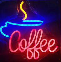 Вивіска світлодіодна неонова торговий стенд Чашка кави з написом Coffee 70 см х 70 см