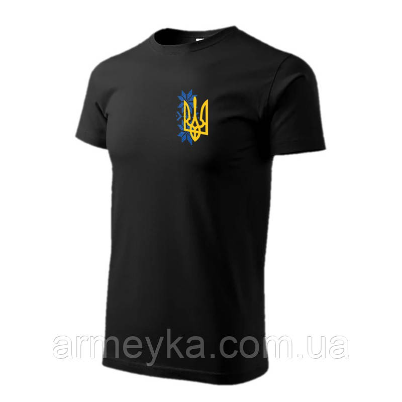 Футболка тризуб (вишиванка) чорний пеньє/стрейч-коттон UA