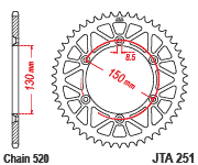 Мотозвезда задня JTA251.51 Yamaha WR250, Yamaha YZ125, Yamaha YZ450,Yamaha TT-R230,Yamaha YZ250