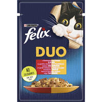 Вологий корм для кішок Purina Felix Fantastic Duo з яловичиною та птицею шматочки в желе 85 г (7613287027597) p