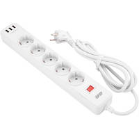 Мережевий фільтр живлення 2E 5XSchuko, 3G*1.5мм, 3*USB-A, 2м, white (2E-SP515M2USBWH) p