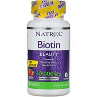 Биотин Natrol Biotin, Maximum Strength 10000 mcg 60 Tabs Strawberry Flavor NTL-06885 ZZ, код: 7517999